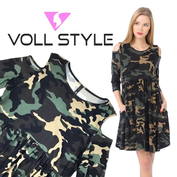 VOLL Style USA | Camo Cold Shoulder Baby Doll Tunic - Picture 3 of 10